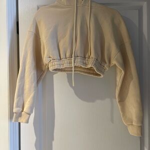 Women's Cream Cropped Hoodie Sweater